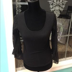 ICandy Black Cotton Lycra lace sleeve top